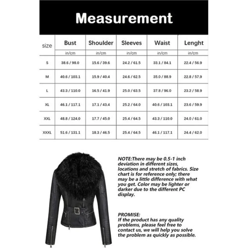 Black Faux Fur Leather Belted Motorcycle Bomber Jacket Sherpa Winter Biker Coat - Picture 10 of 10